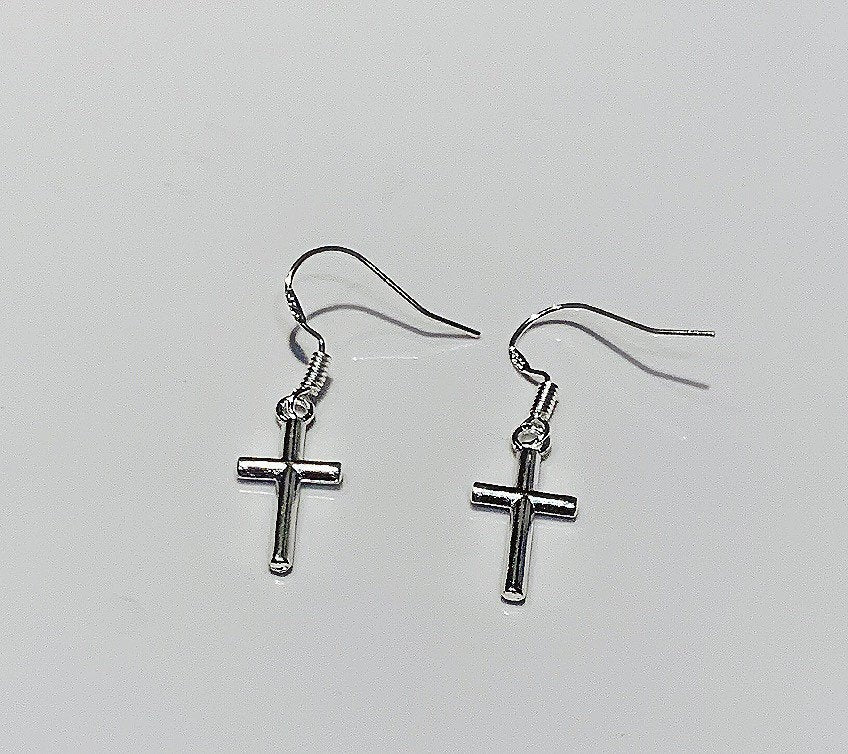 Mens sterling silver hot sale cross earrings